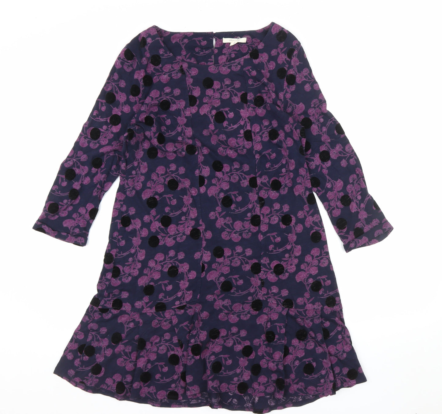 White Stuff Women's Purple Floral Cotton Shift Dress Size 12