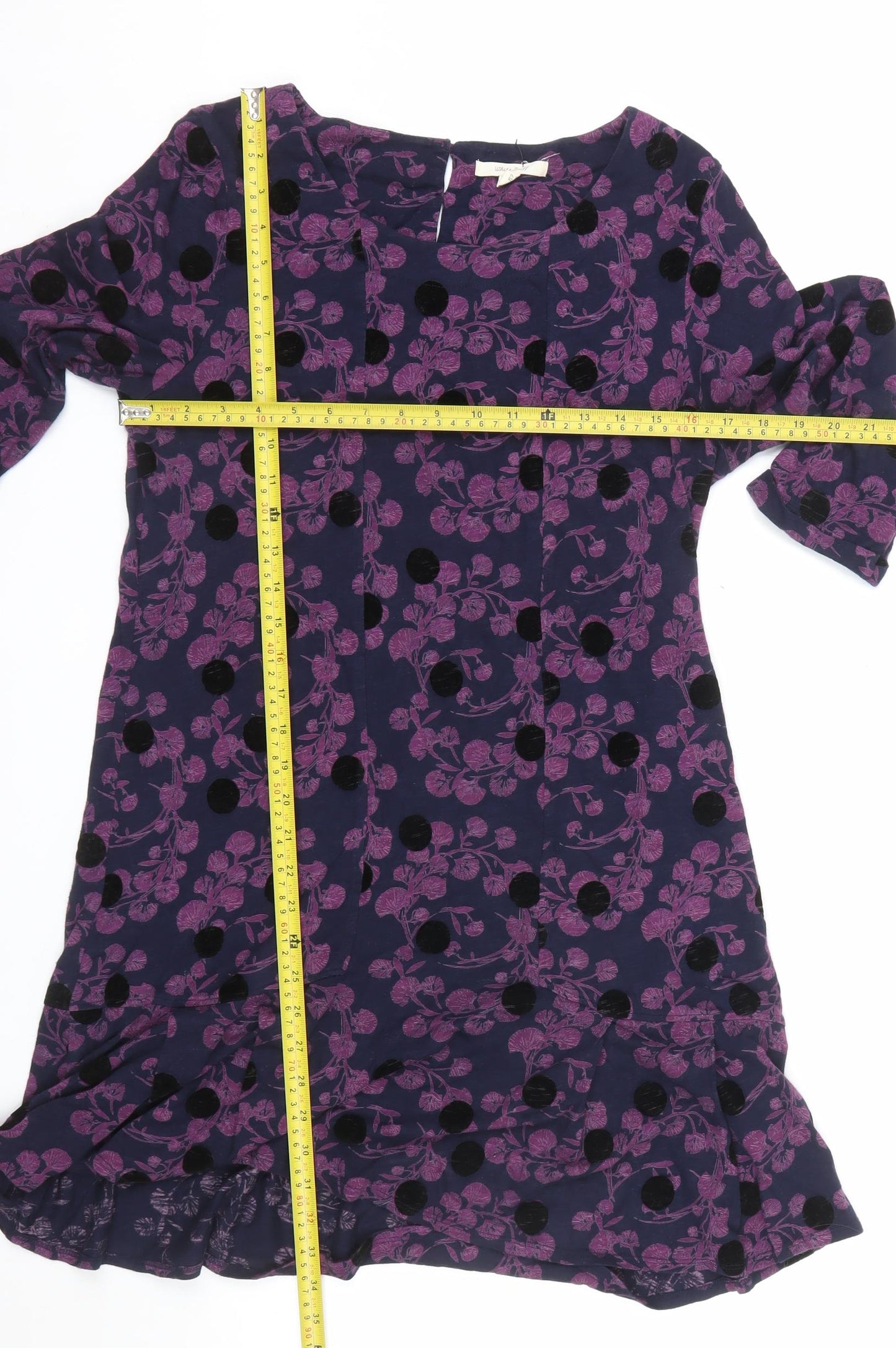 White Stuff Women's Purple Floral Cotton Shift Dress Size 12