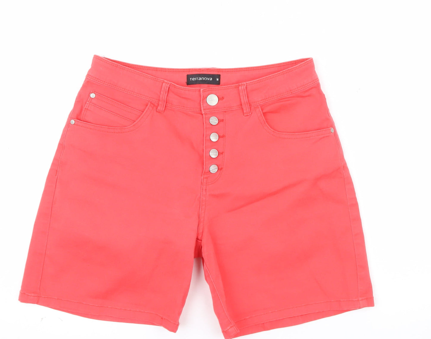 Terranova Women Red High Rise Bermuda Cotton Stretch Shorts M