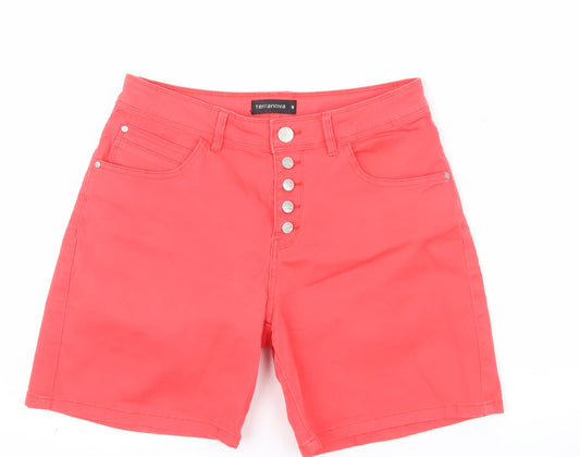 Terranova Women Red High Rise Bermuda Cotton Stretch Shorts M