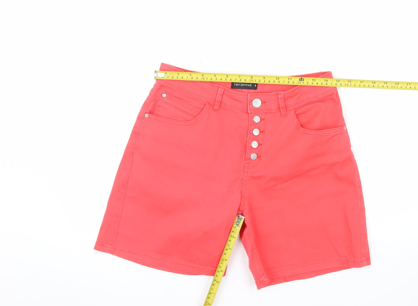Terranova Women Red High Rise Bermuda Cotton Stretch Shorts M