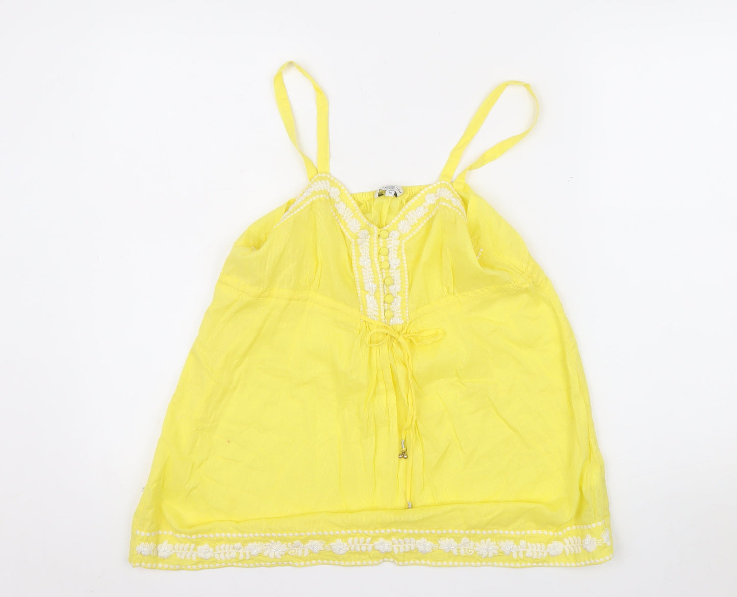 New Look Women Yellow Cotton Embroidered Camisole Top Size 10