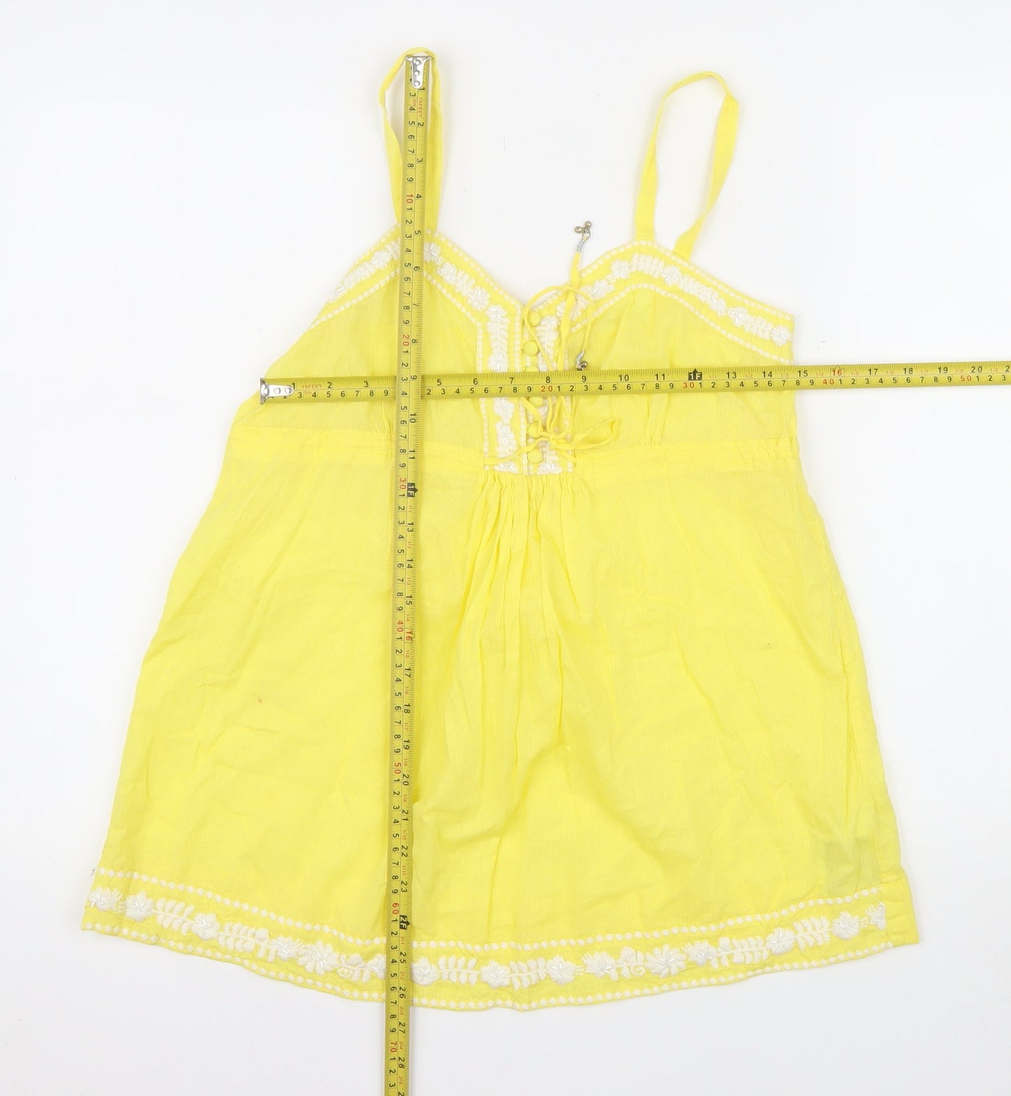New Look Women Yellow Cotton Embroidered Camisole Top Size 10