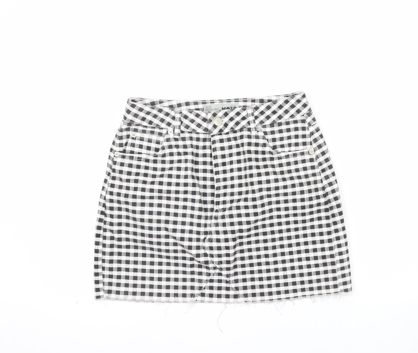 Topshop Women’s Black Check Cotton Mini Denim Skirt Size 10