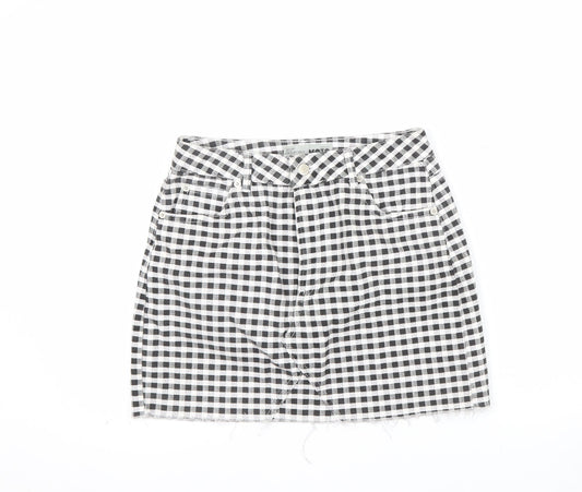 Topshop Women’s Black Check Cotton Mini Denim Skirt Size 10