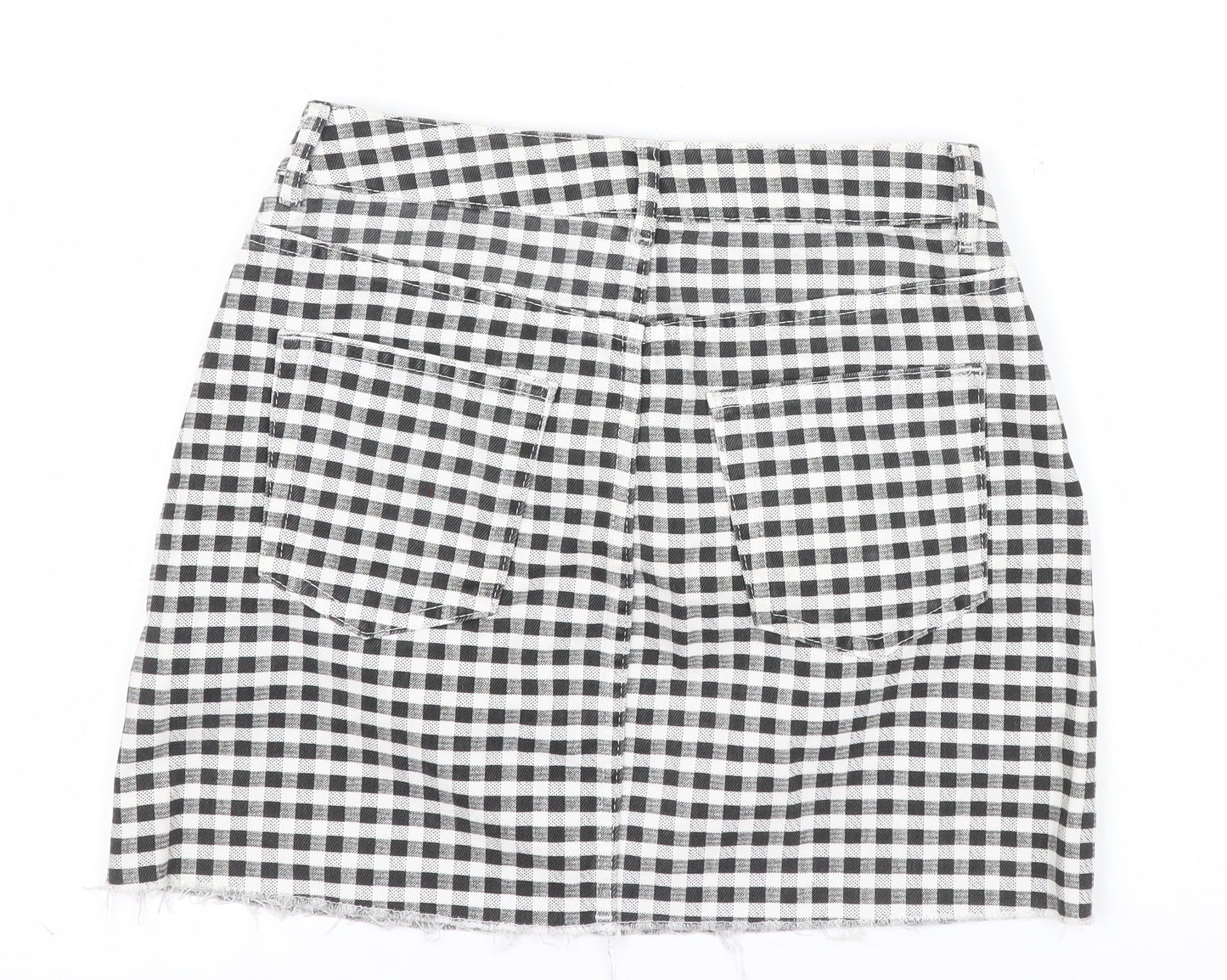 Topshop Women’s Black Check Cotton Mini Denim Skirt Size 10