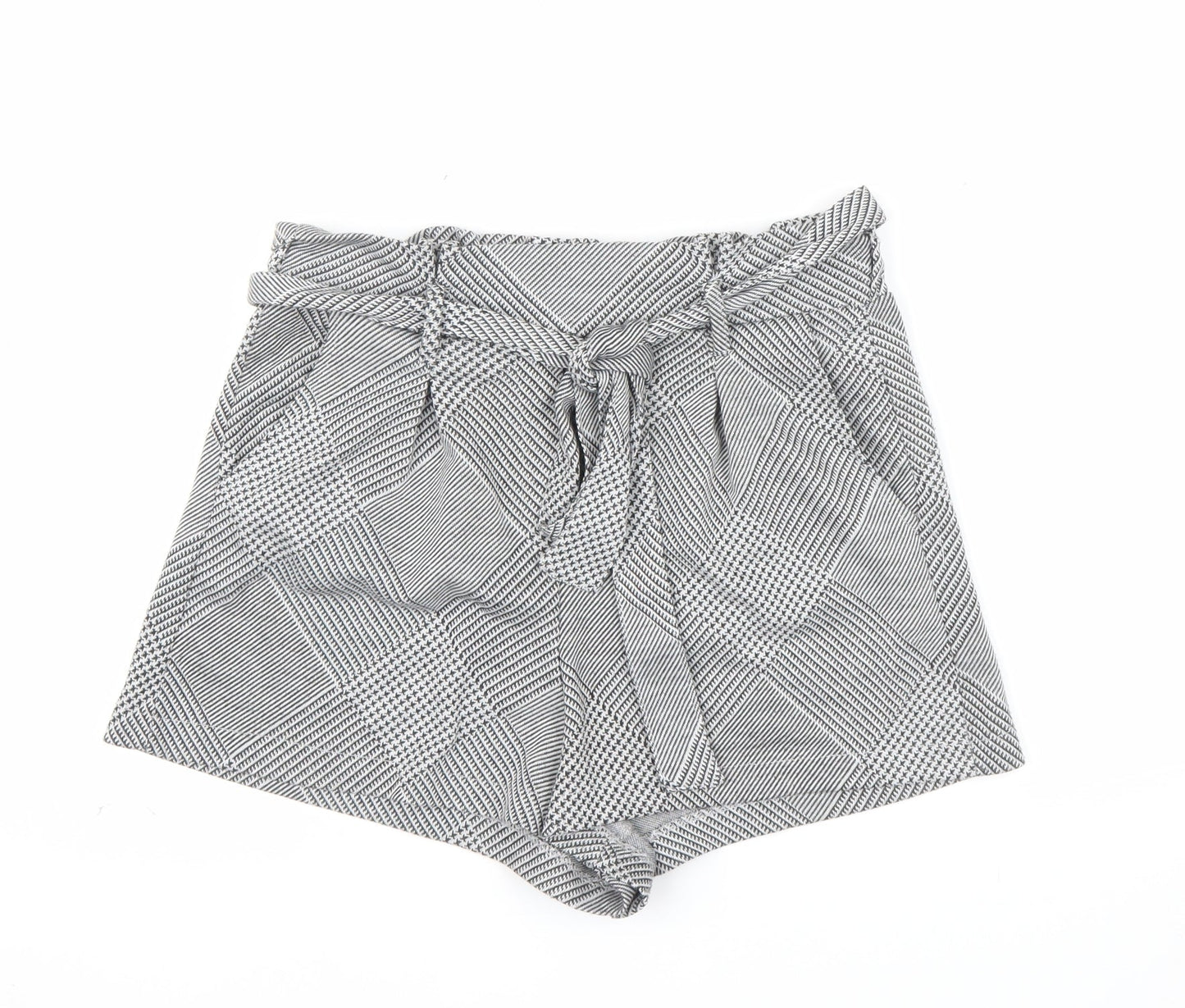 Pull & Bear Womens Grey Check Paperbag Shorts Size 12