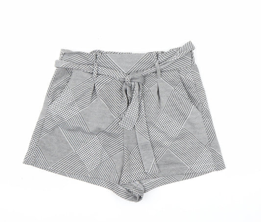 Pull & Bear Womens Grey Check Paperbag Shorts Size 12