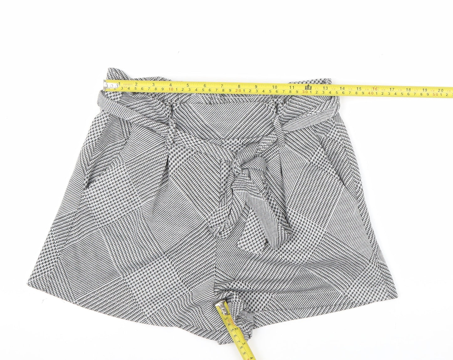 Pull & Bear Womens Grey Check Paperbag Shorts Size 12