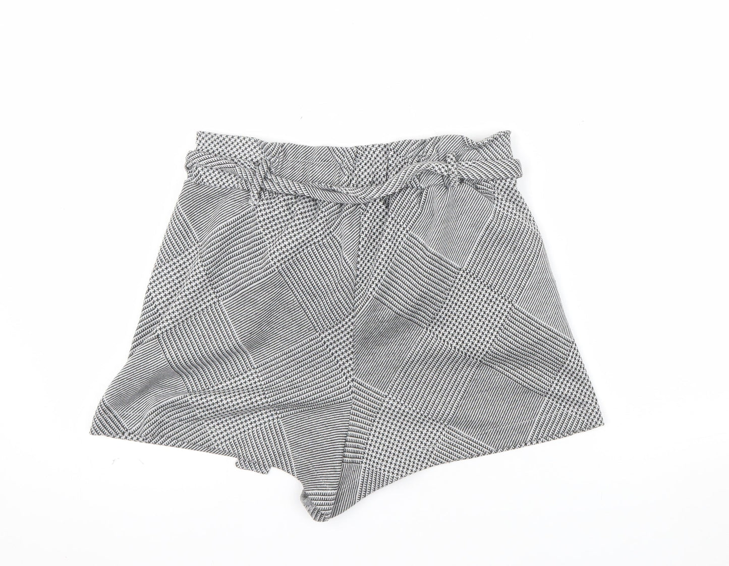 Pull & Bear Womens Grey Check Paperbag Shorts Size 12