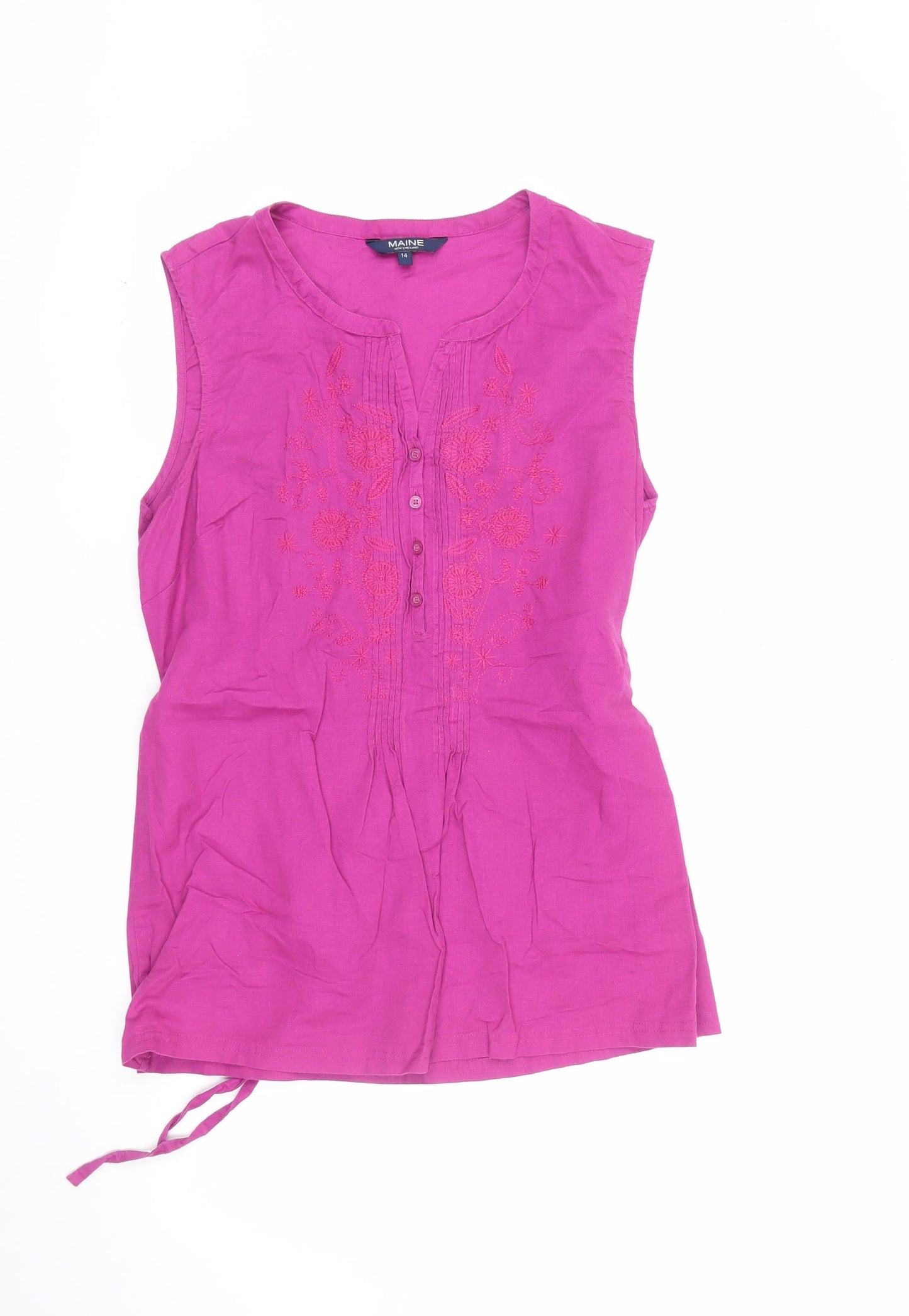 Maine New England Women’s Pink Linen Blend Tunic Blouse Size 14