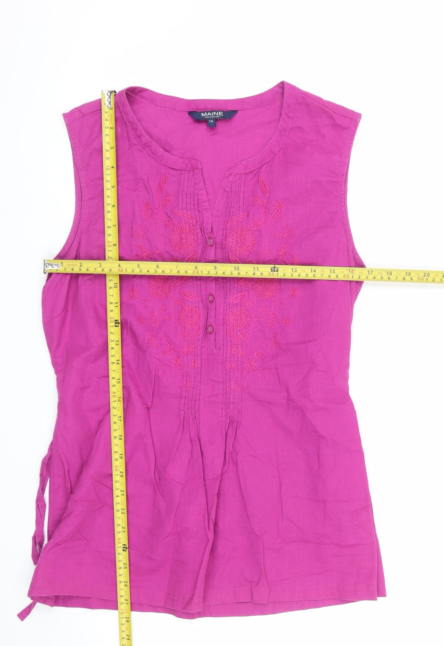 Maine New England Women’s Pink Linen Blend Tunic Blouse Size 14