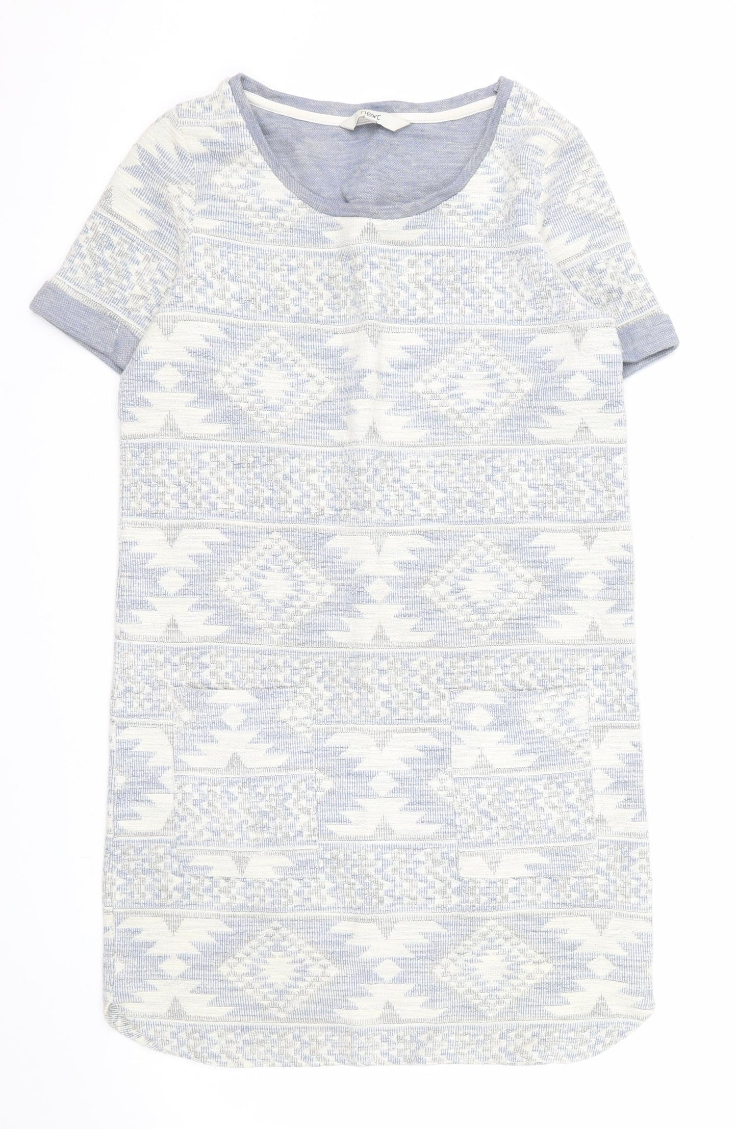 Next Women Grey Geometric Knit Short Sleeve Shift Dress Size 8