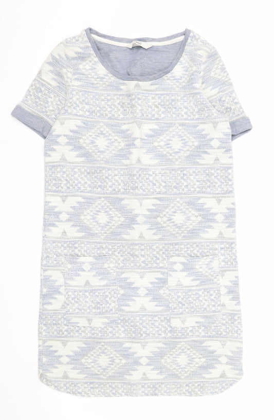 Next Women Grey Geometric Knit Short Sleeve Shift Dress Size 8