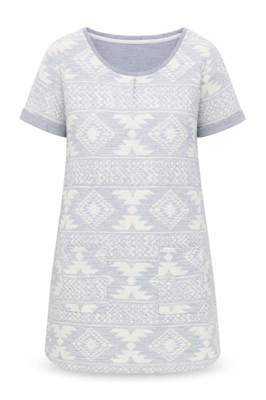 Next Women Grey Geometric Knit Short Sleeve Shift Dress Size 8