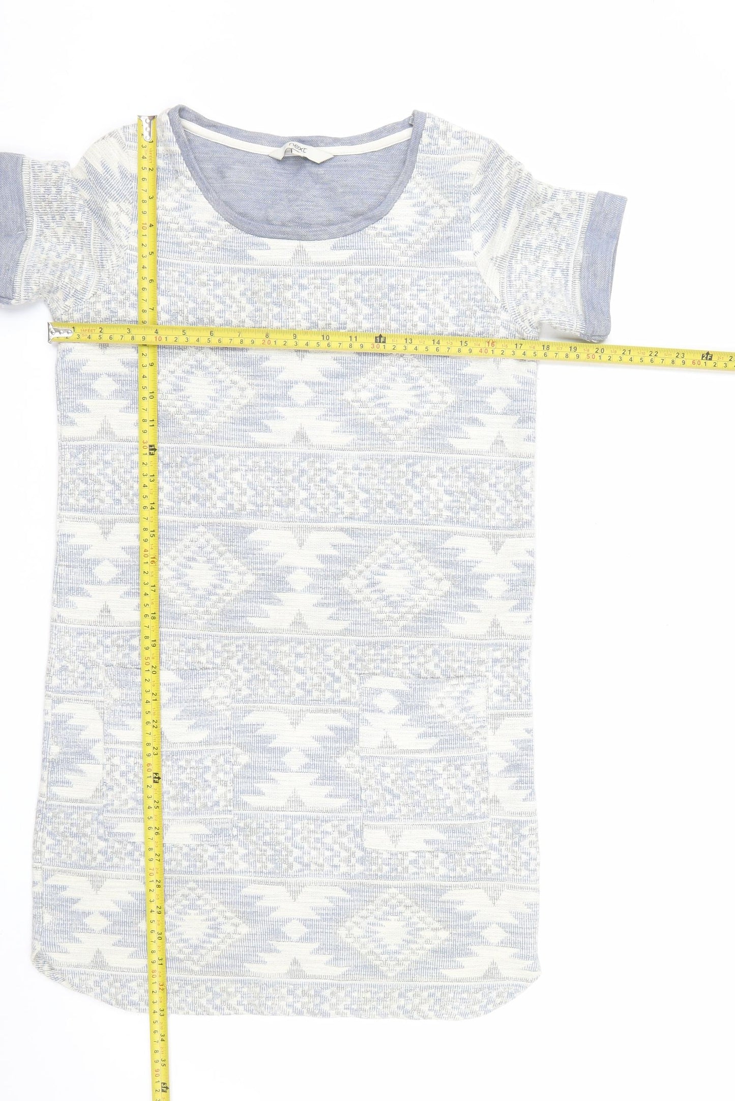 Next Women Grey Geometric Knit Short Sleeve Shift Dress Size 8