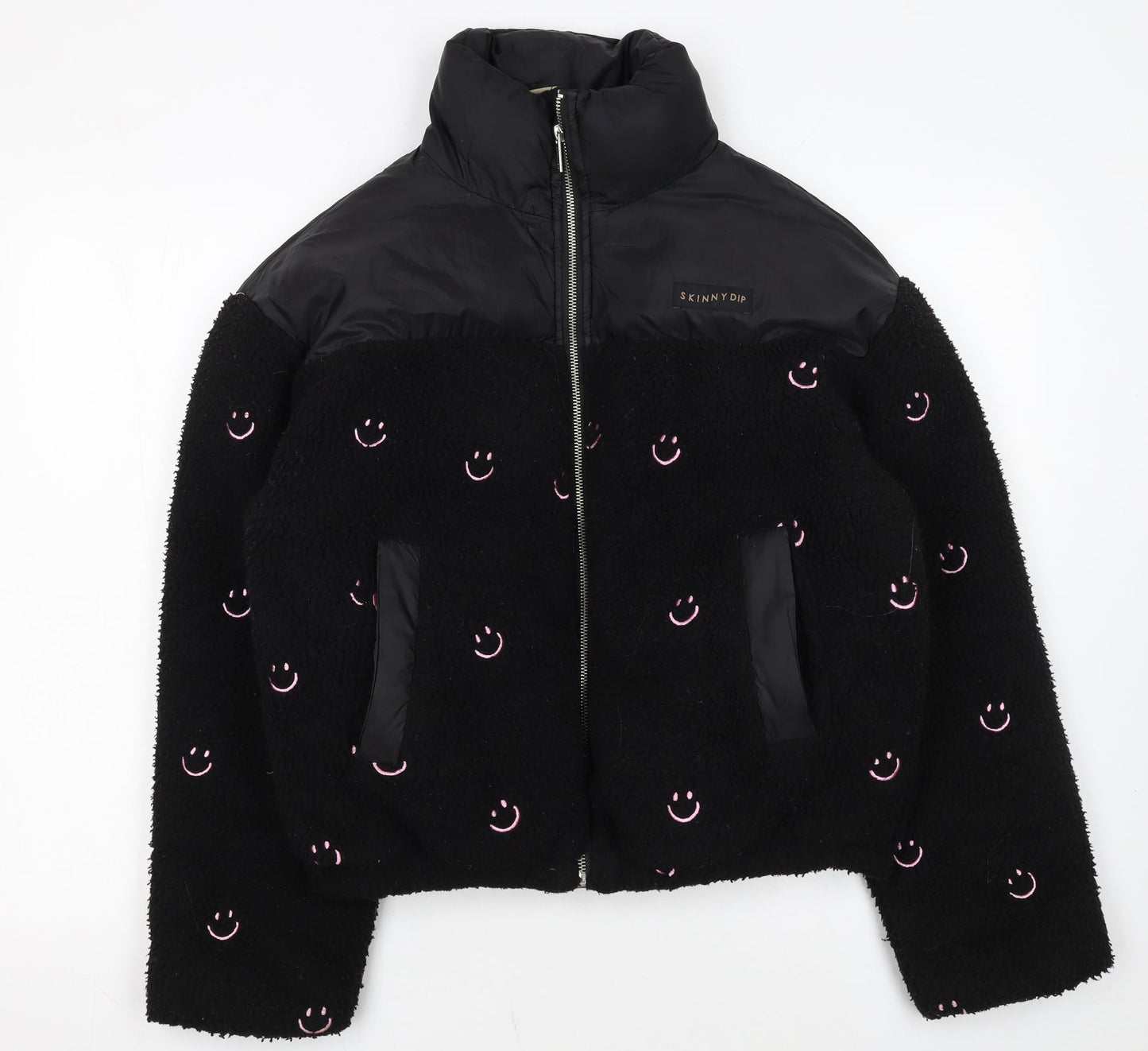 Skinnydip Women Black Smiley Face Puffer Jacket M
