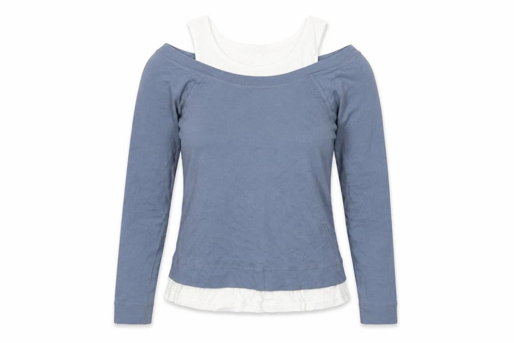 Rainbow Womens Blue Long Sleeve Boat Neck Cotton Top M