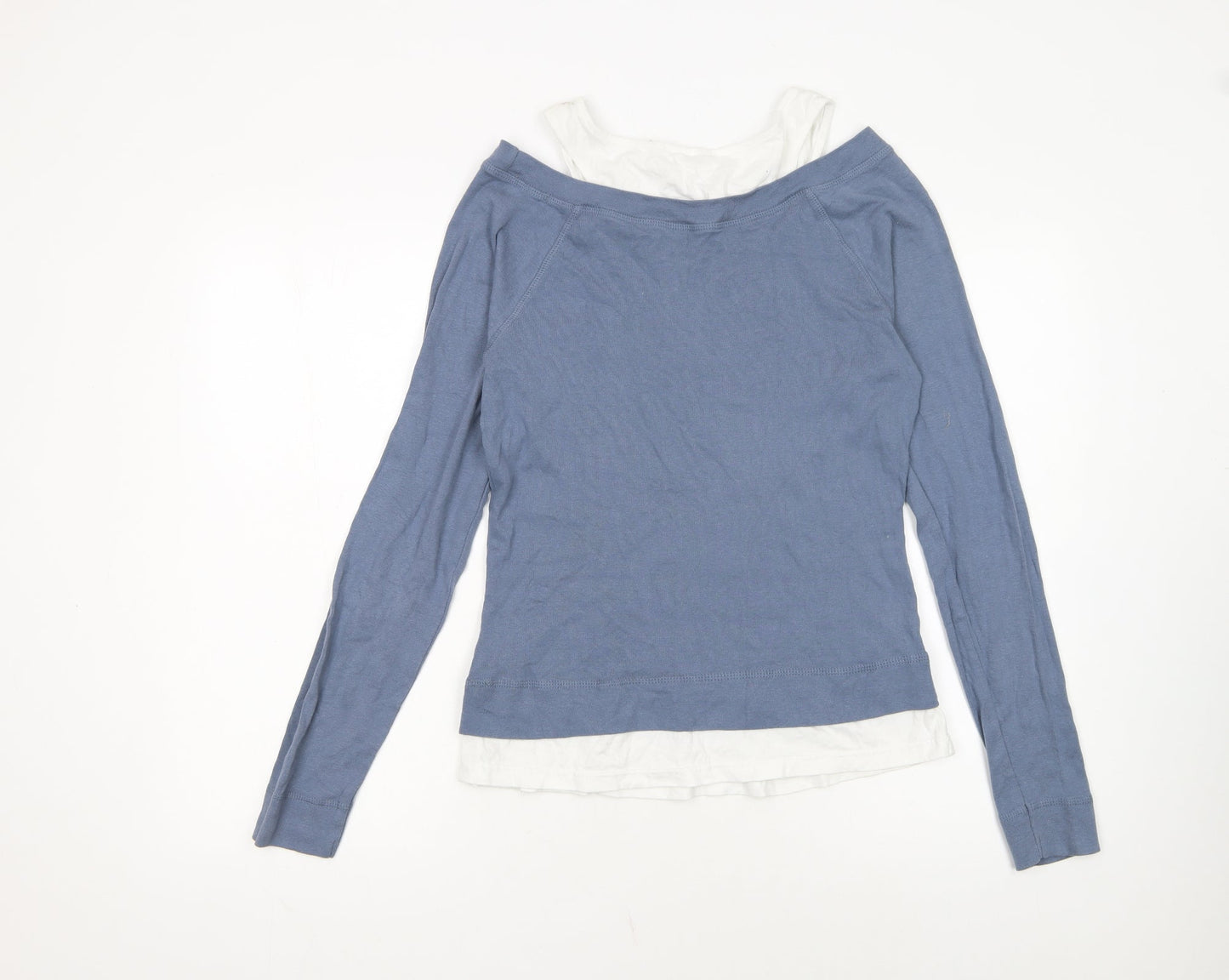 Rainbow Womens Blue Long Sleeve Boat Neck Cotton Top M