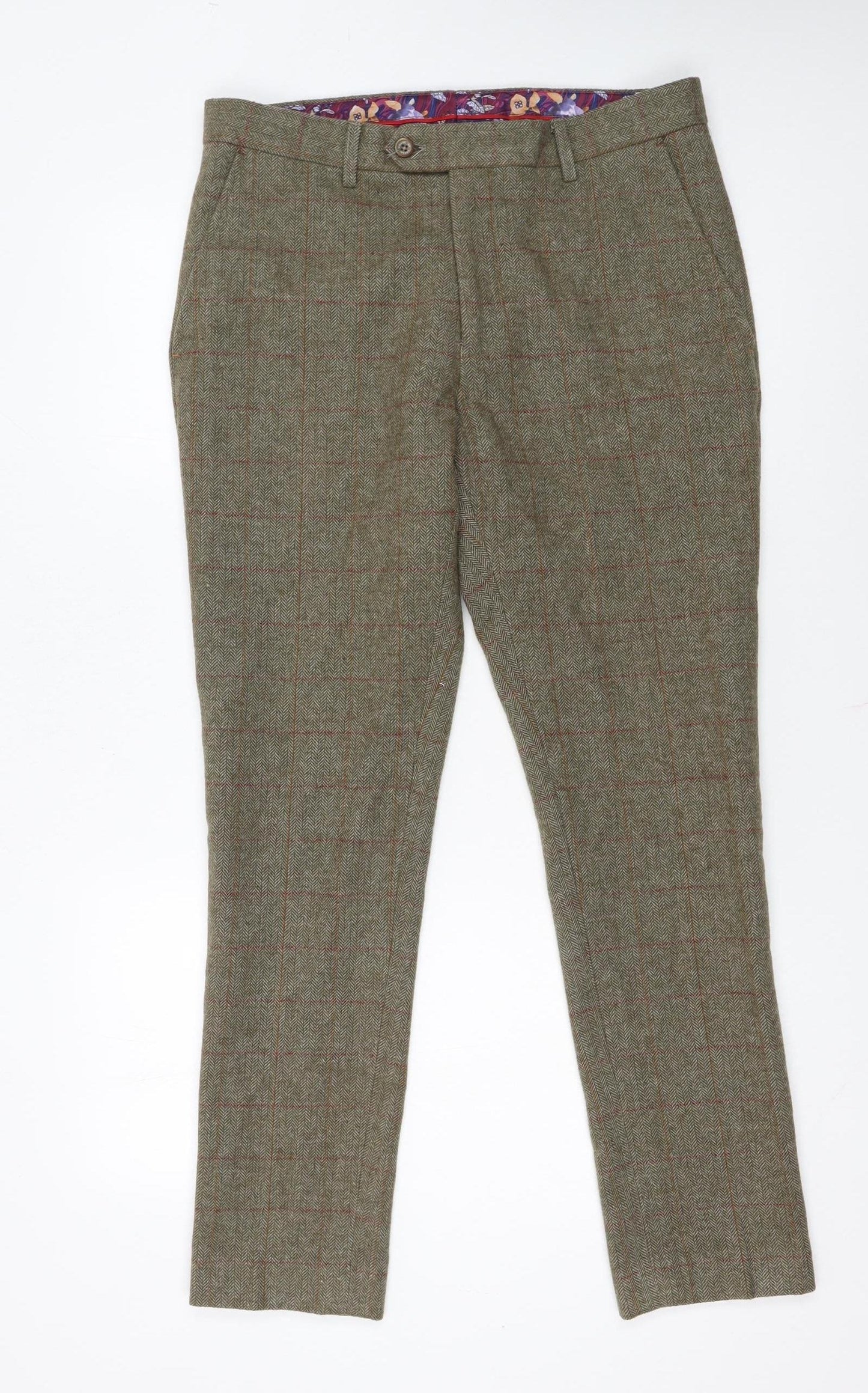 House of Cavani Men's Brown Check Tweed Trousers 32R Regular Fit