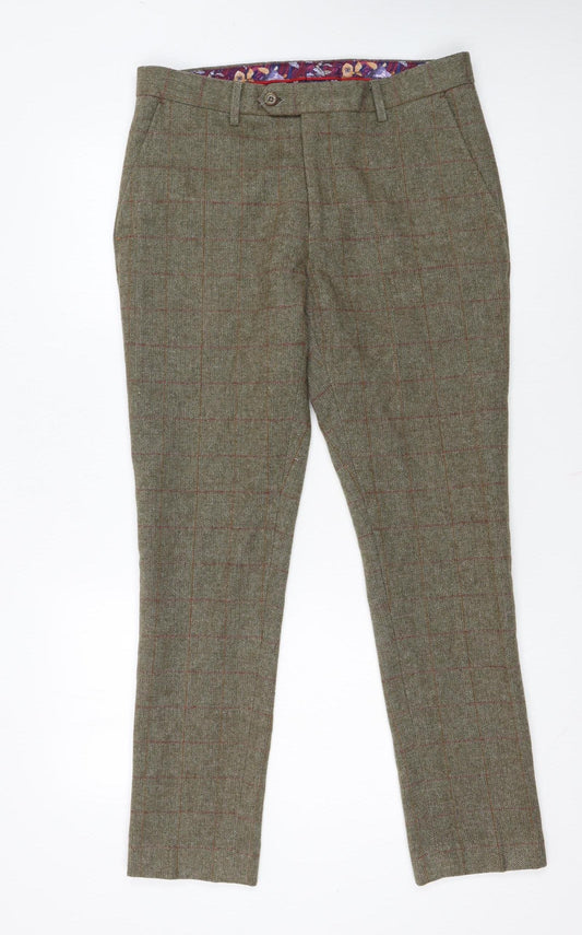 House of Cavani Men's Brown Check Tweed Trousers 32R Regular Fit
