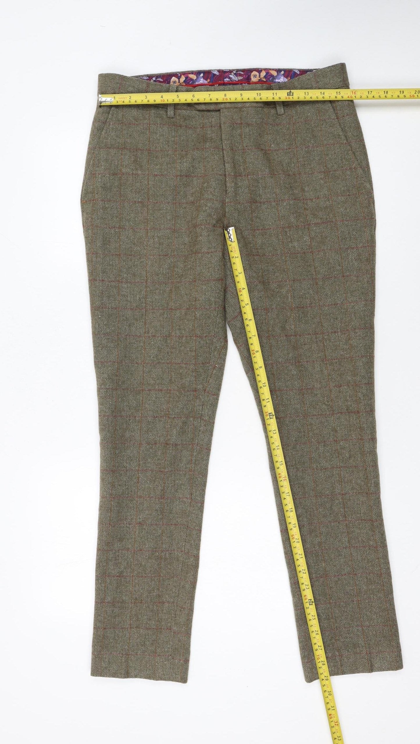House of Cavani Men's Brown Check Tweed Trousers 32R Regular Fit