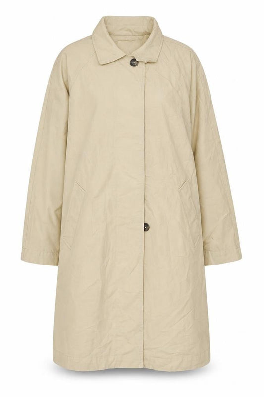 MNG Womens Beige Long Trench Coat Size M Water Resistant Cotton Blend