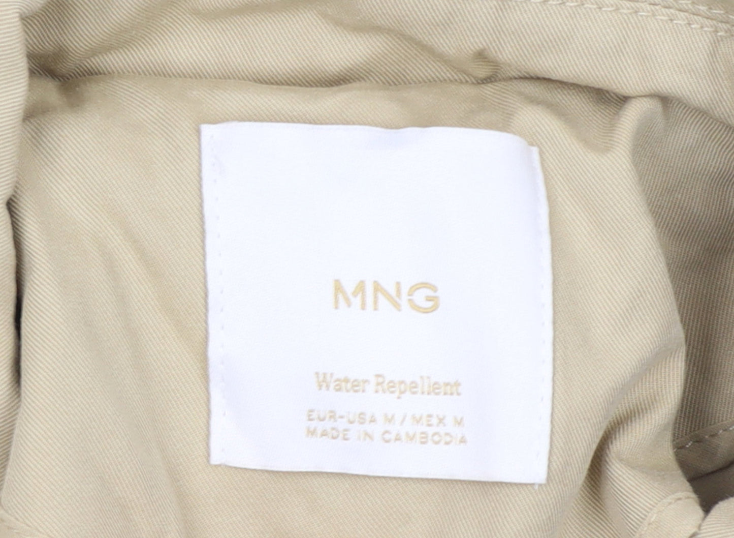 MNG Womens Beige Long Trench Coat Size M Water Resistant Cotton Blend