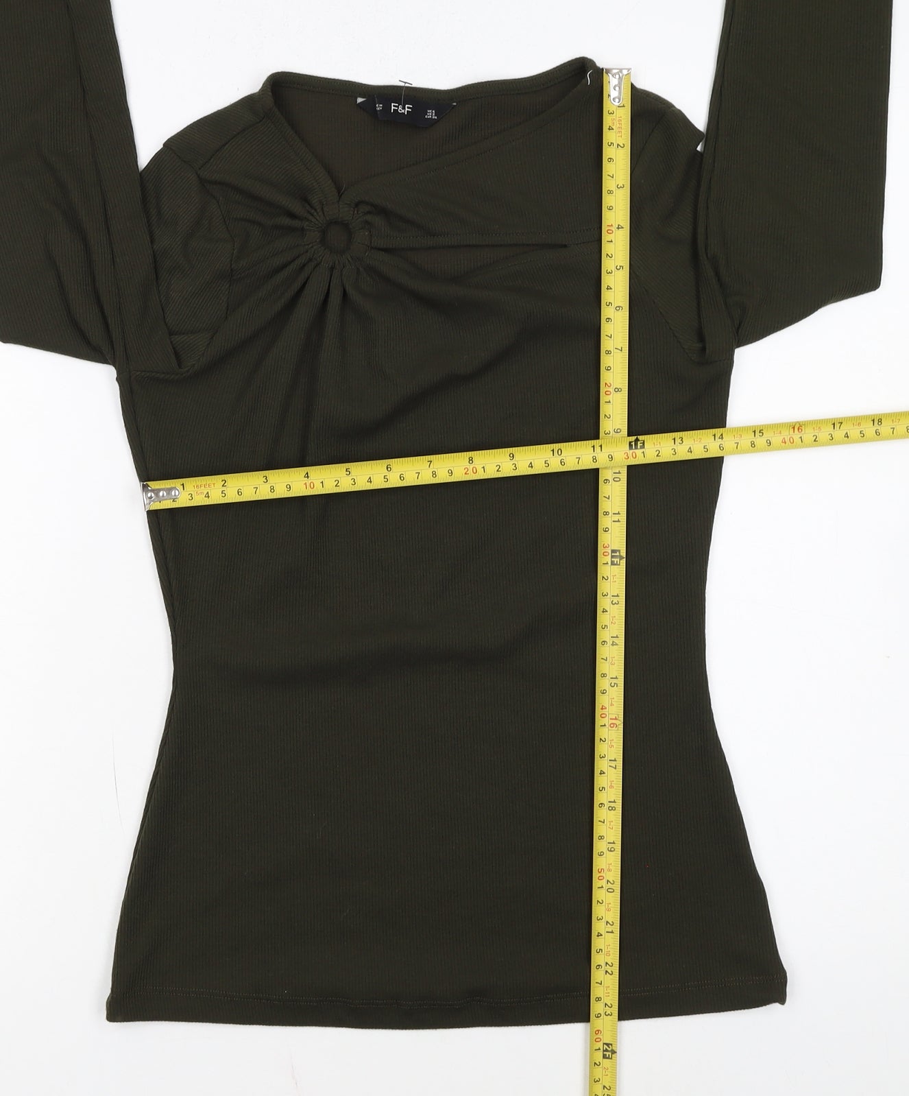 F&F Women's Green Long Sleeve Slim Fit Jersey Top Size 6