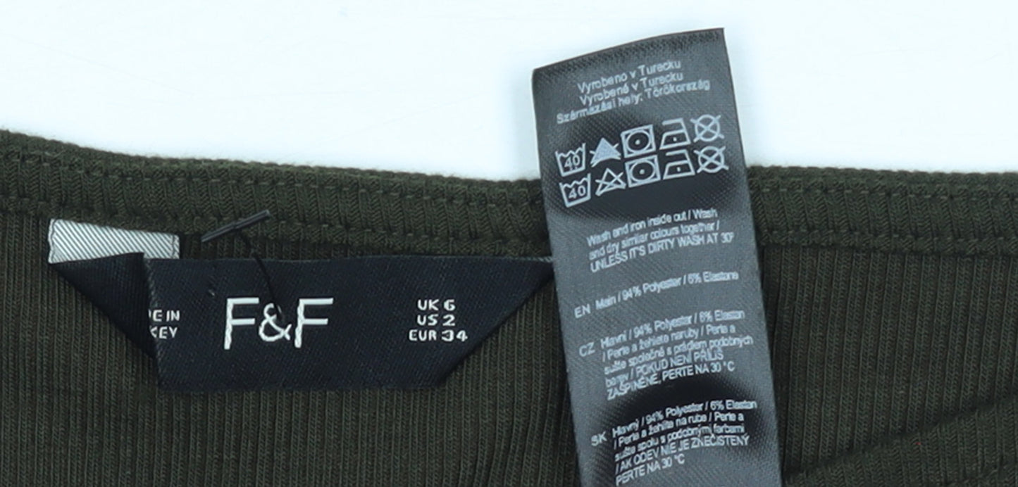 F&F Women's Green Long Sleeve Slim Fit Jersey Top Size 6