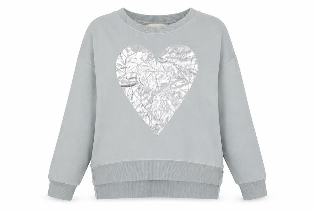 A Postcard from Brighton Womens Grey Silver Heart Pullover Sweatshirt Size S