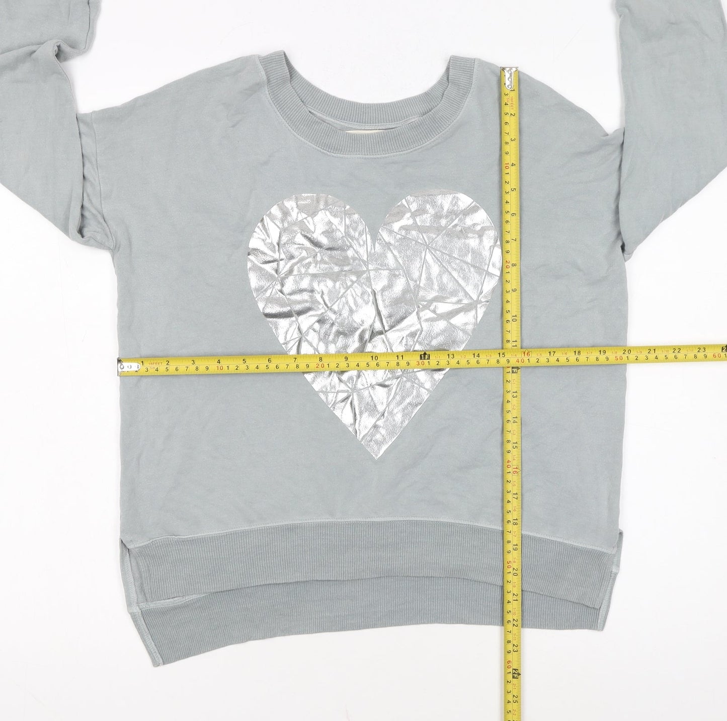 A Postcard from Brighton Womens Grey Silver Heart Pullover Sweatshirt Size S