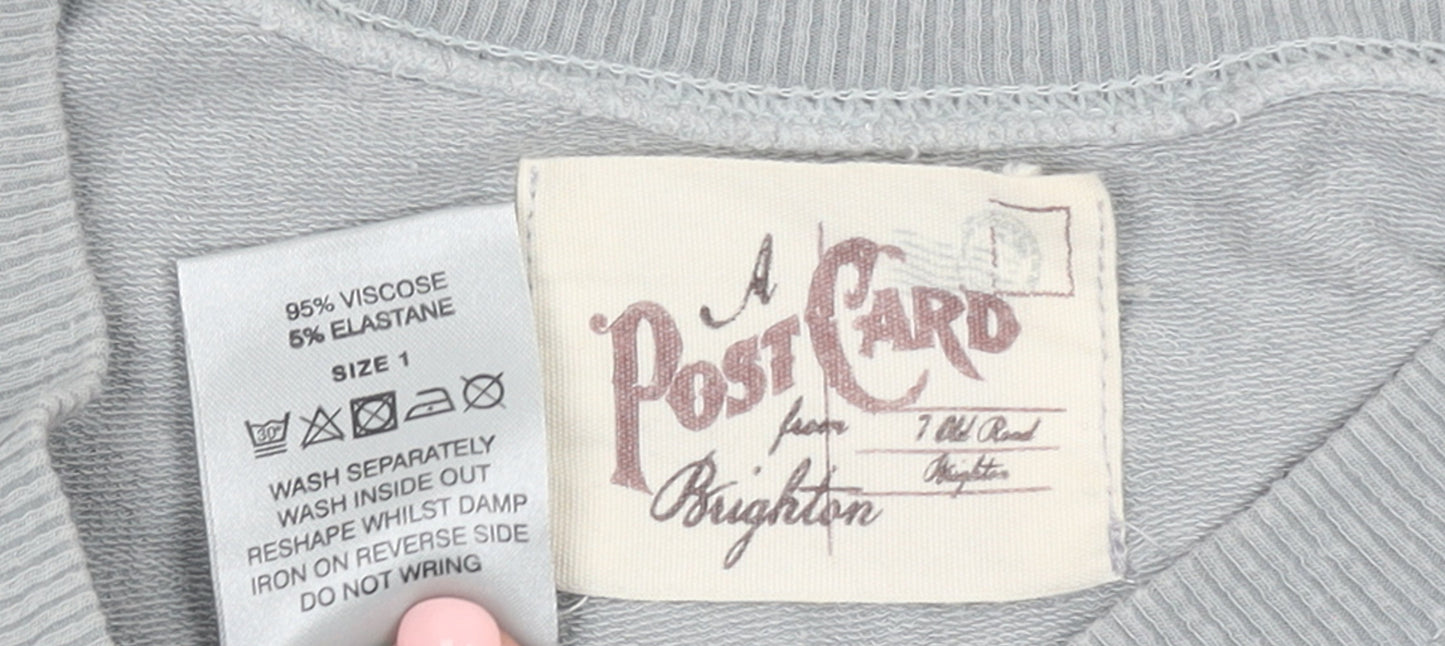 A Postcard from Brighton Womens Grey Silver Heart Pullover Sweatshirt Size S