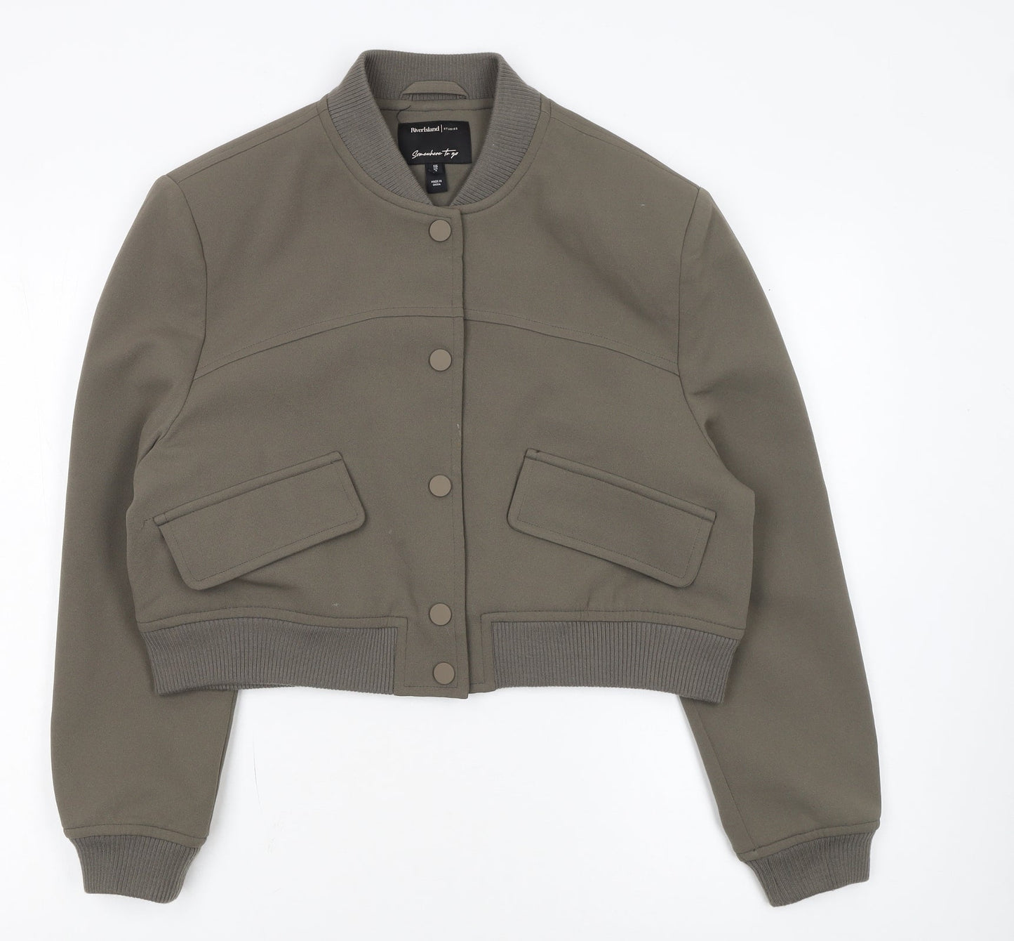 River Island Women Green Cropped Bomber Jacket Size 10