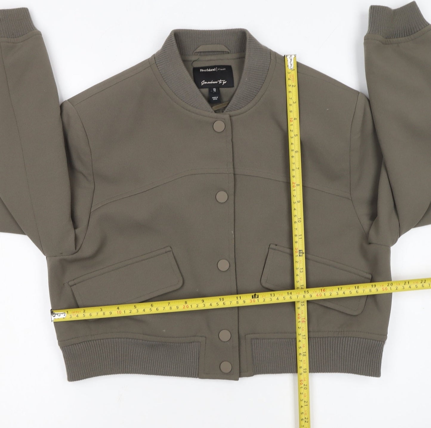 River Island Women Green Cropped Bomber Jacket Size 10