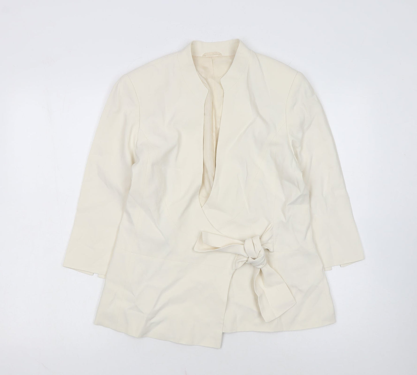 Phase Eight Women Ivory Size 12 Belted Crepe Blazer Jacket