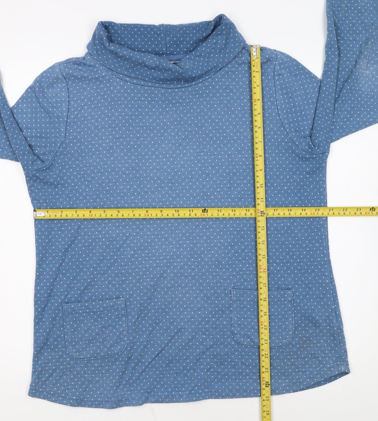 Mantaray Women Blue Polka Dot Tunic Sweatshirt Size 16 Cotton Blend