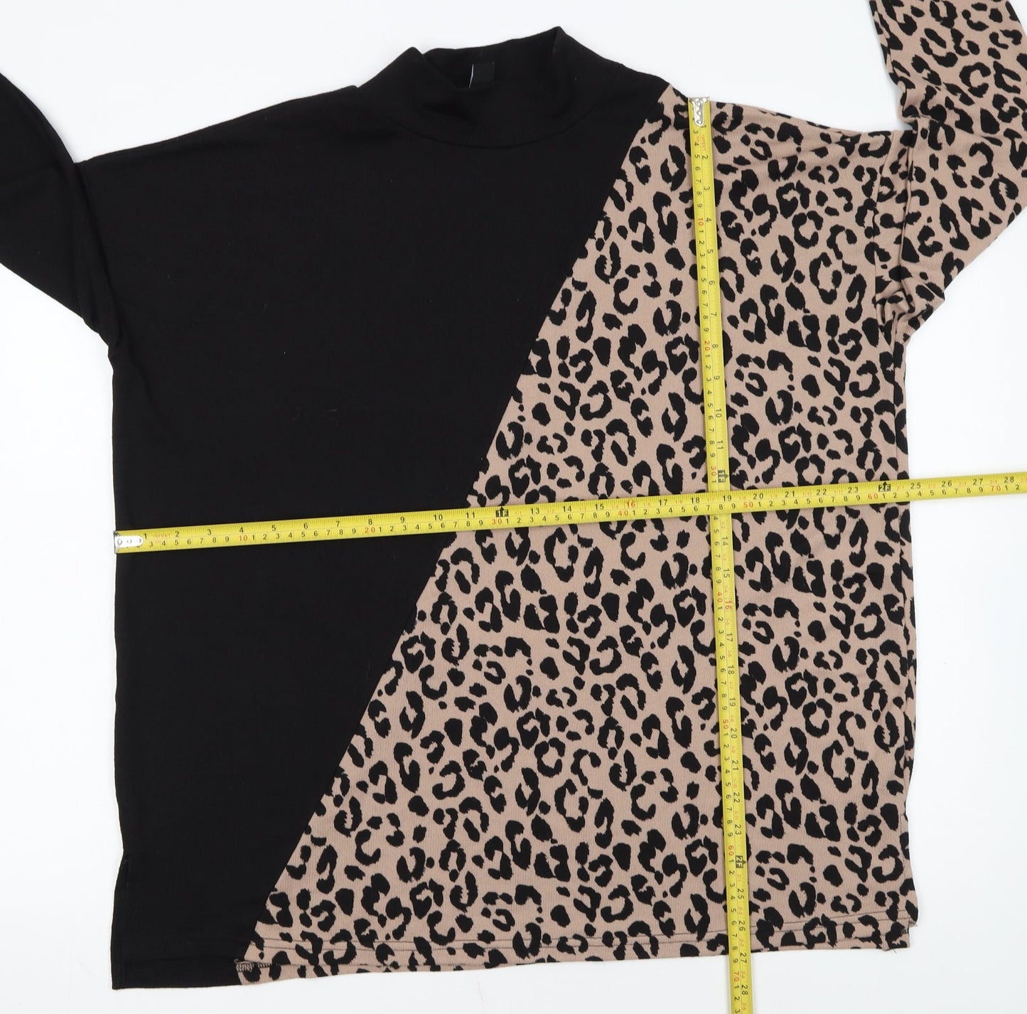New Look Women’s Black Leopard Print Mock Neck Long Sleeve Pullover Jumper Size L