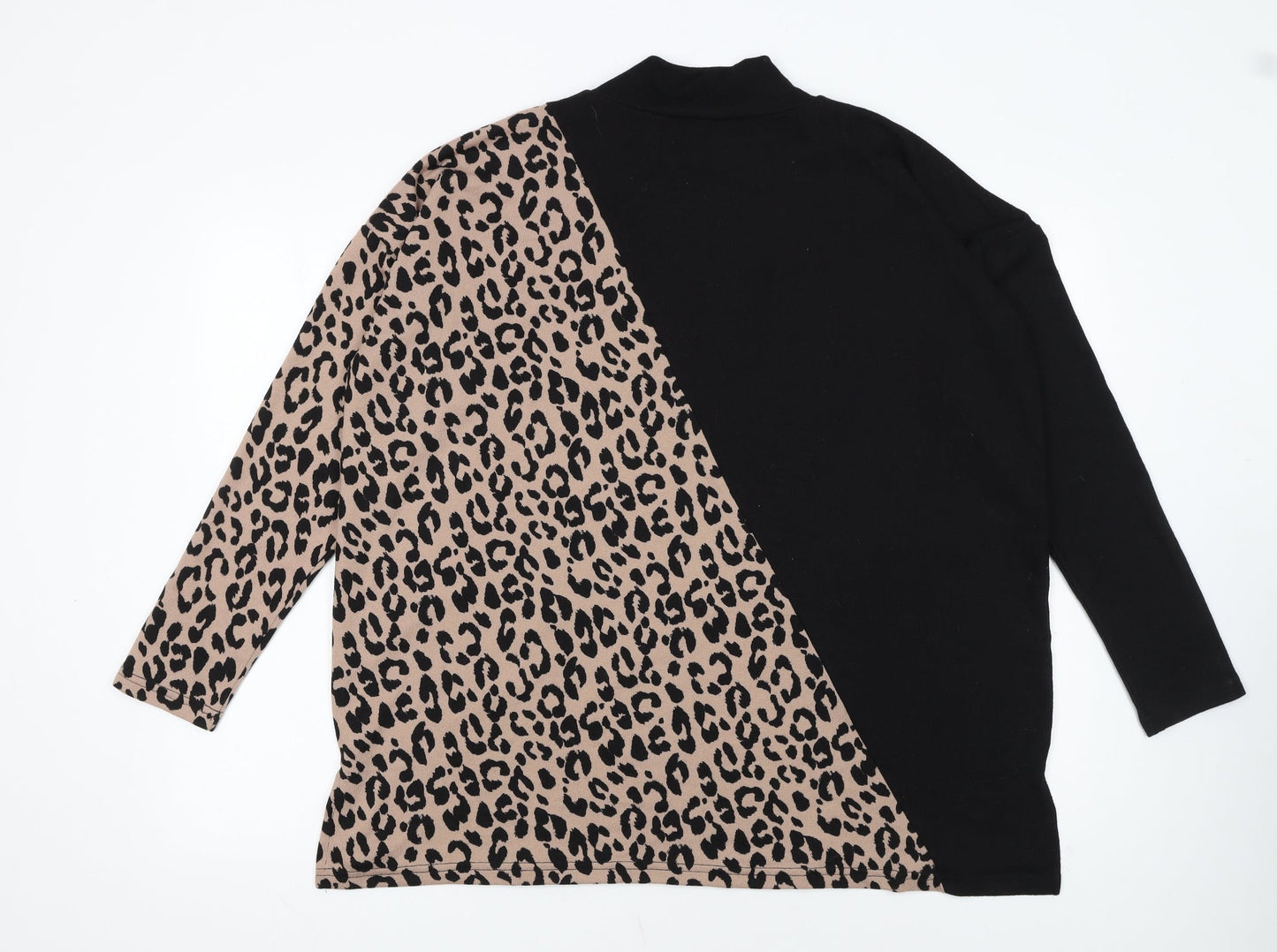 New Look Women’s Black Leopard Print Mock Neck Long Sleeve Pullover Jumper Size L