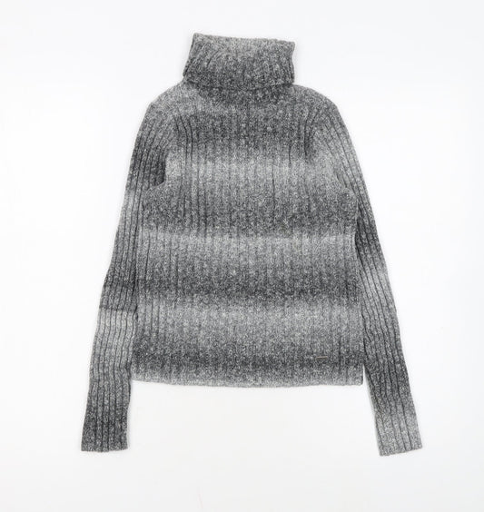 Hollister Women Grey Roll Neck Wool Blend Ribbed Jumper Size S