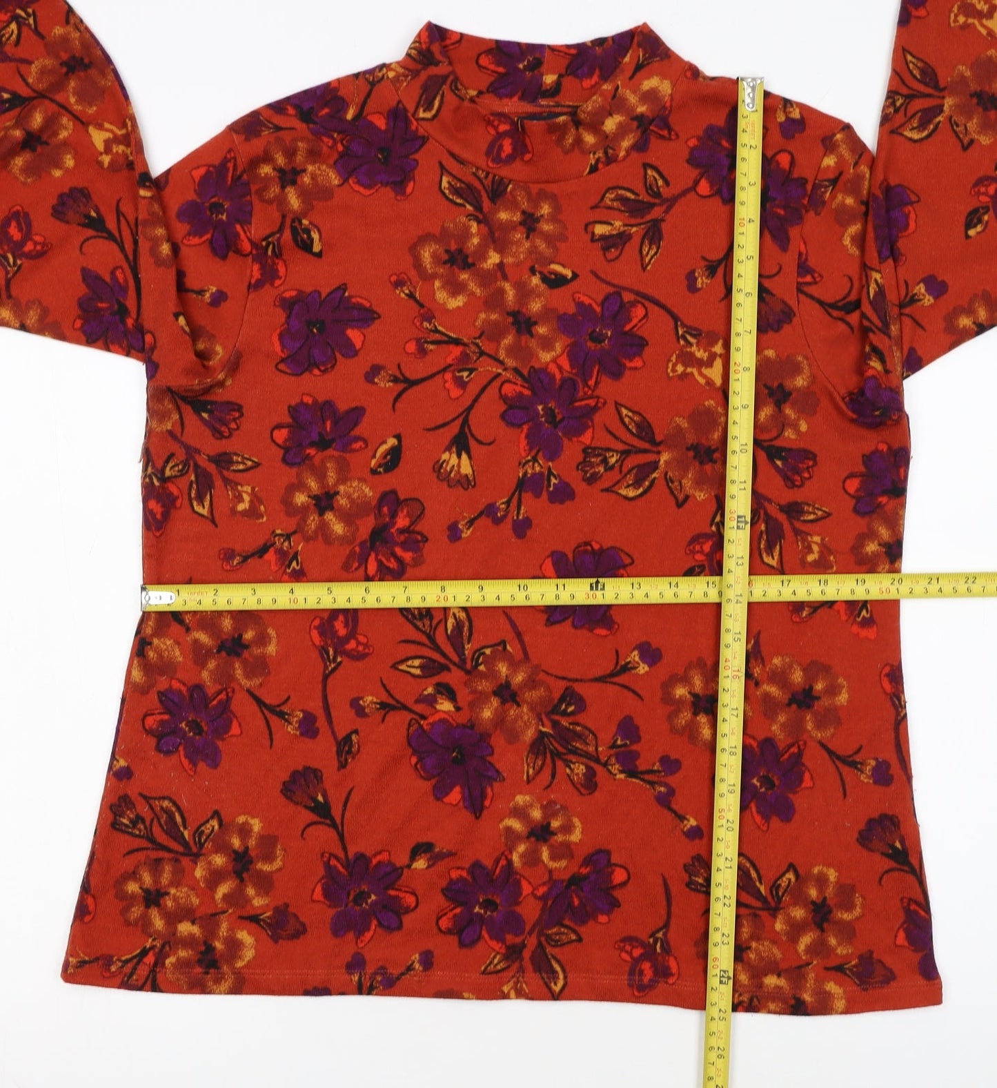 Isle Collection Women’s Red Floral Mock Neck Long Sleeve Pullover Jumper M