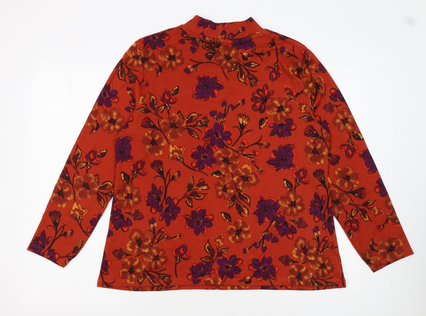 Isle Collection Women’s Red Floral Mock Neck Long Sleeve Pullover Jumper M