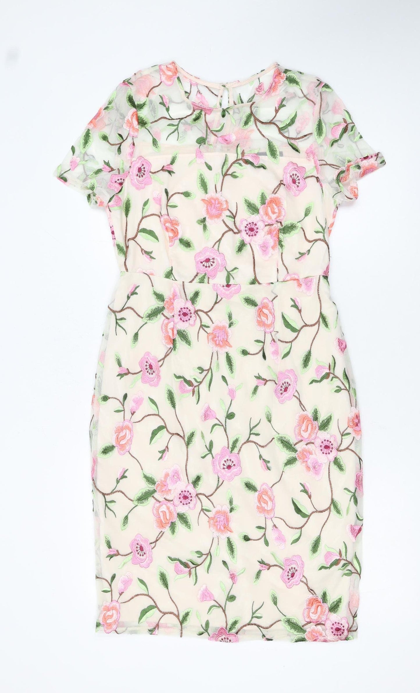 Dorothy Perkins Women Ivory Floral Embroidered Sheath Dress Size 10