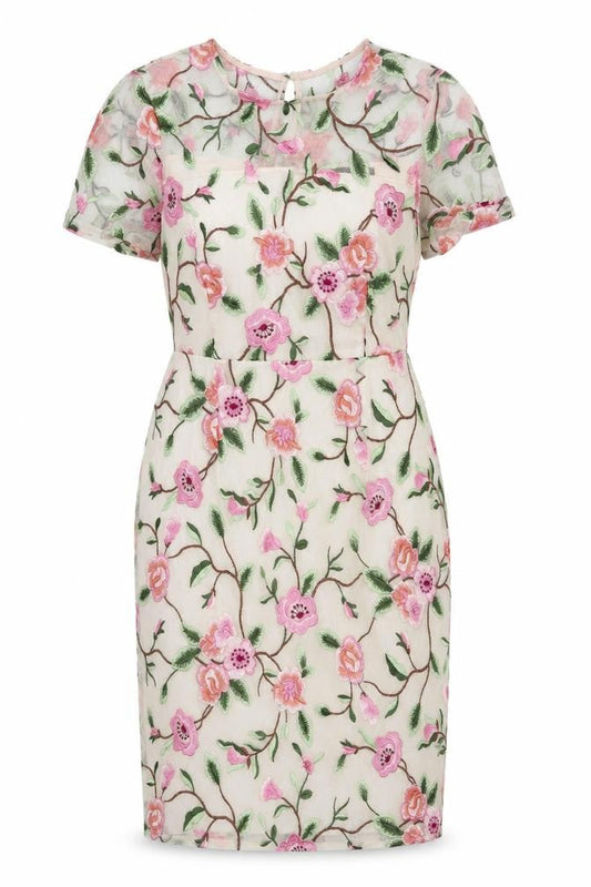 Dorothy Perkins Women Ivory Floral Embroidered Sheath Dress Size 10