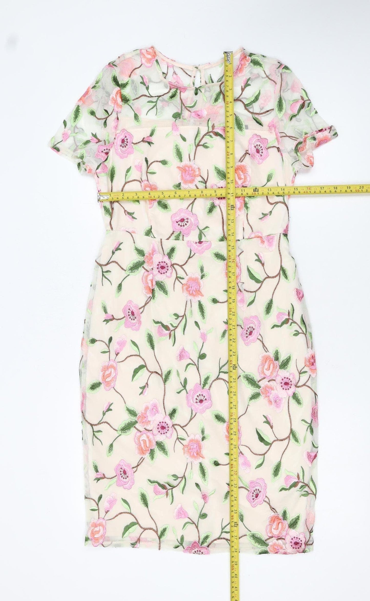 Dorothy Perkins Women Ivory Floral Embroidered Sheath Dress Size 10