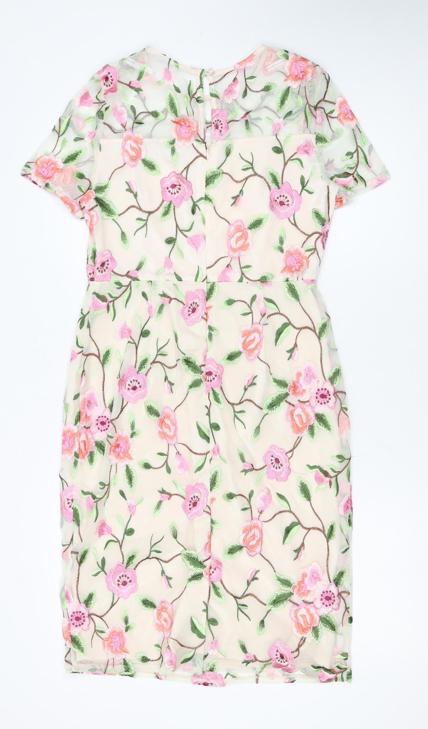 Dorothy Perkins Women Ivory Floral Embroidered Sheath Dress Size 10