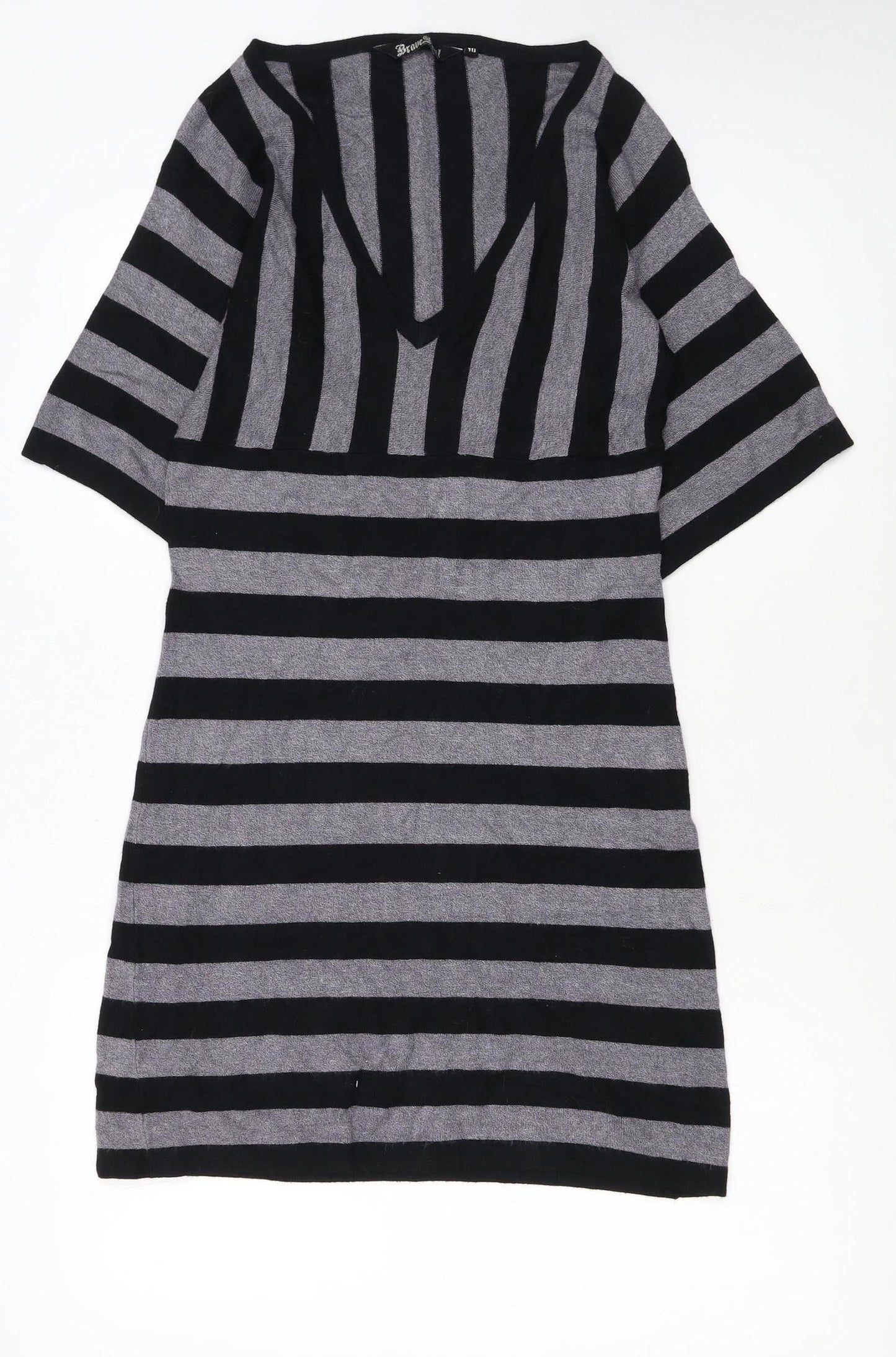Brave Soul Women’s Grey Black Striped Short Knit Shift Dress S