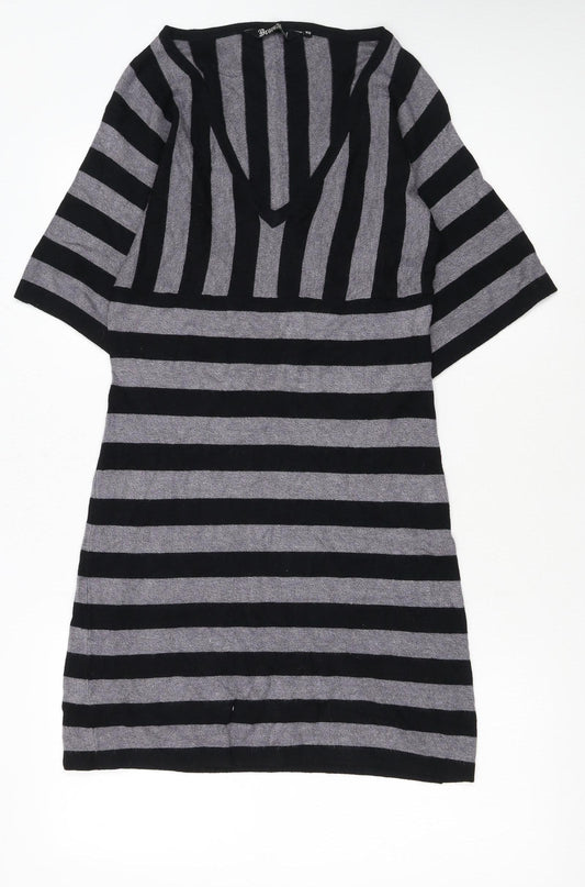 Brave Soul Women’s Grey Black Striped Short Knit Shift Dress S