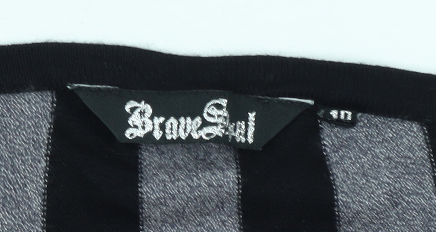 Brave Soul Women’s Grey Black Striped Short Knit Shift Dress S