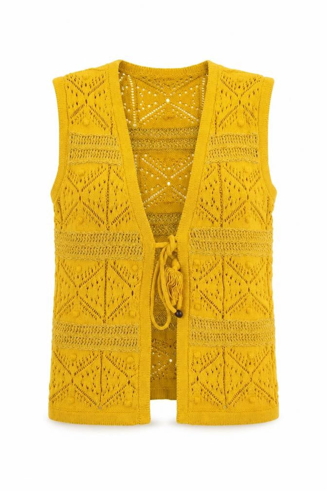 Marks & Spencer Womens Yellow Crochet Knit Open Vest XS